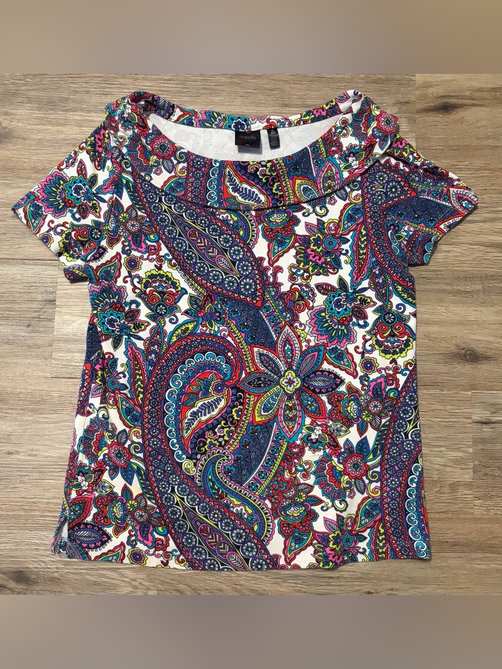 Rafaella - Multicolor Paisley and Floral Short Sleeve Top - Size - Medium